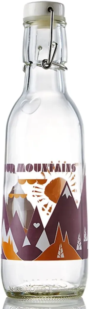 Glass Water Bottle (Love Our Mountains), Made in USA, Reusable, Swing Lid, Non Toxic, BPA-Free, Zero Plastic, 500 ml 16.9 oz., Leak Proof, Fits Most Cup Holders, Dishwasher Safe