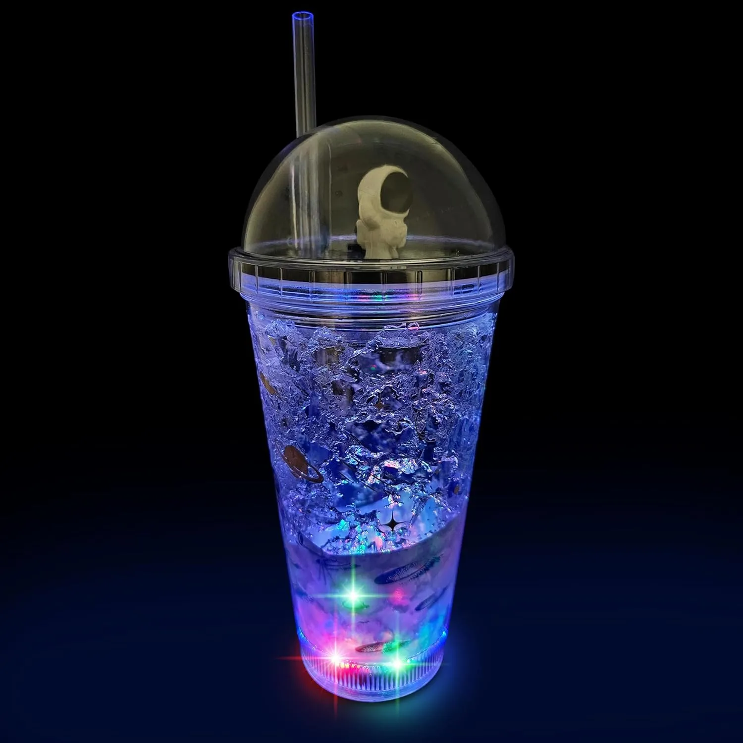 Glow Party Cups for Kids Light Up Tumbler Magic Cup with LED Glow in the Dark Water Drinking Bottle 16oz with Lid and Straw (Astronaut)