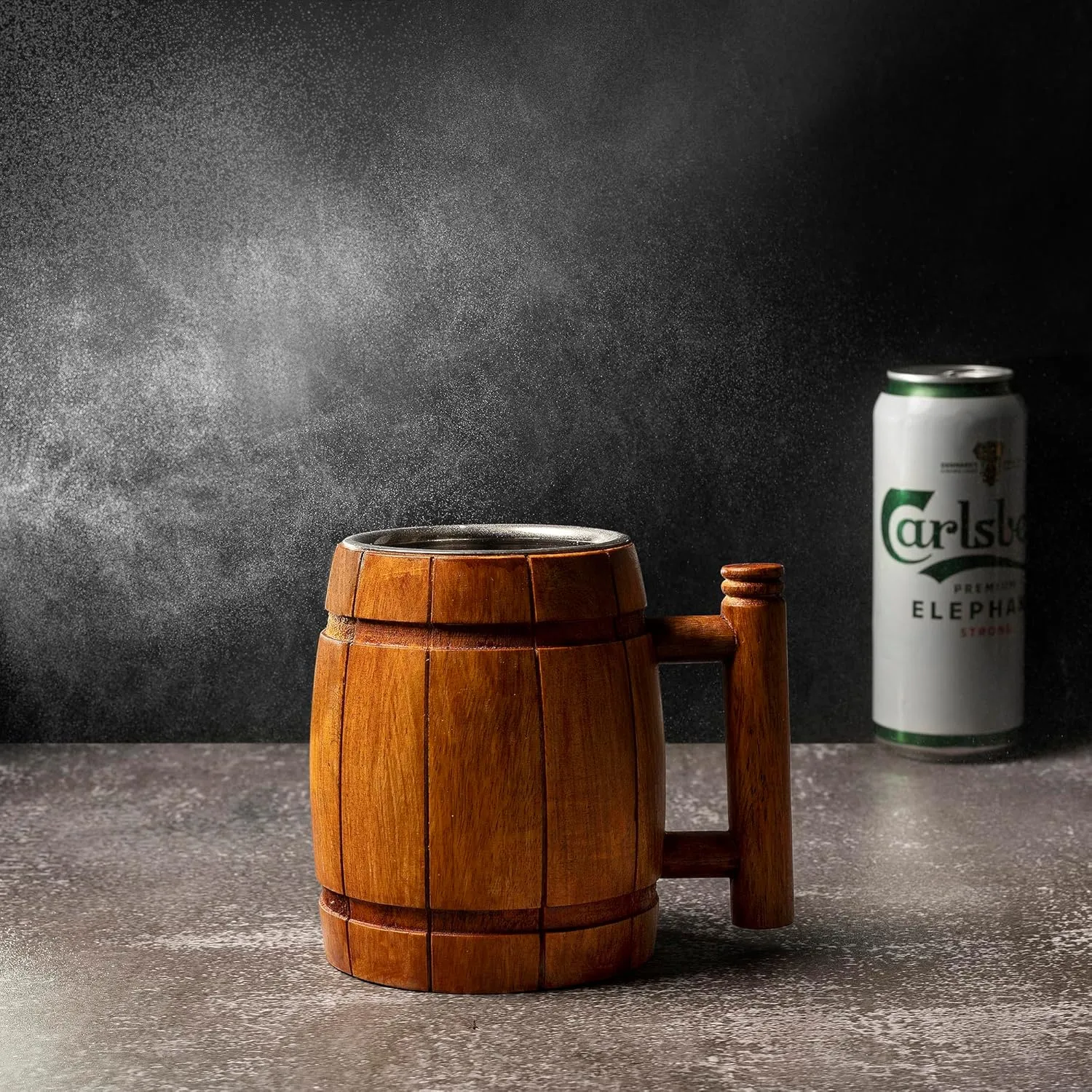 GoCraft Wooden Beer Mug with Stainless Steel Cup – 18oz Handmade Beer Stein Tankard – Rustic Barrel Style Beer Mug for Men – Vintage Pub Mug & Bar Accessories – Great Gift Idea