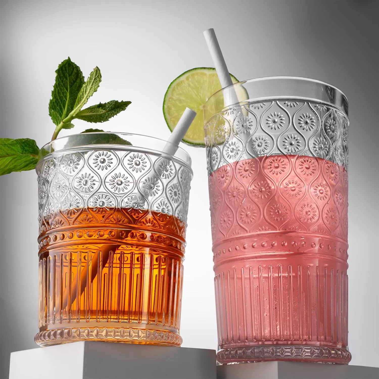 Godinger Drinking Glasses, Acrylic Drinking Kitchen, Cocktail Glasses, Elegant Plastic Cups, Whiskey, Water, 6 Tall Glass Cups & 6 Short Glasses - Set of 12