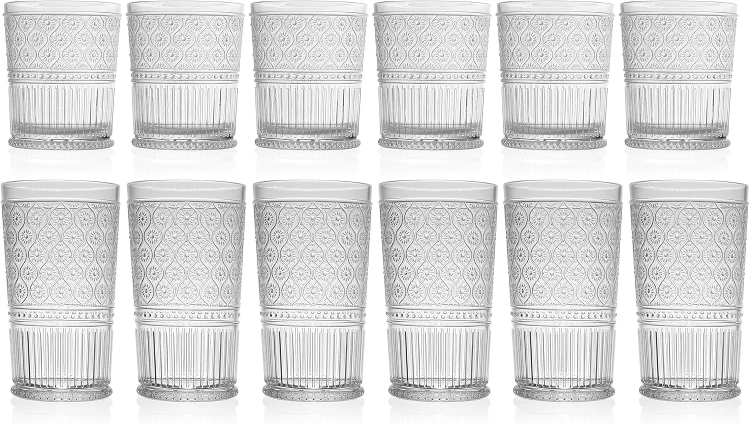 Godinger Drinking Glasses, Acrylic Drinking Kitchen, Cocktail Glasses, Elegant Plastic Cups, Whiskey, Water, 6 Tall Glass Cups & 6 Short Glasses - Set of 12
