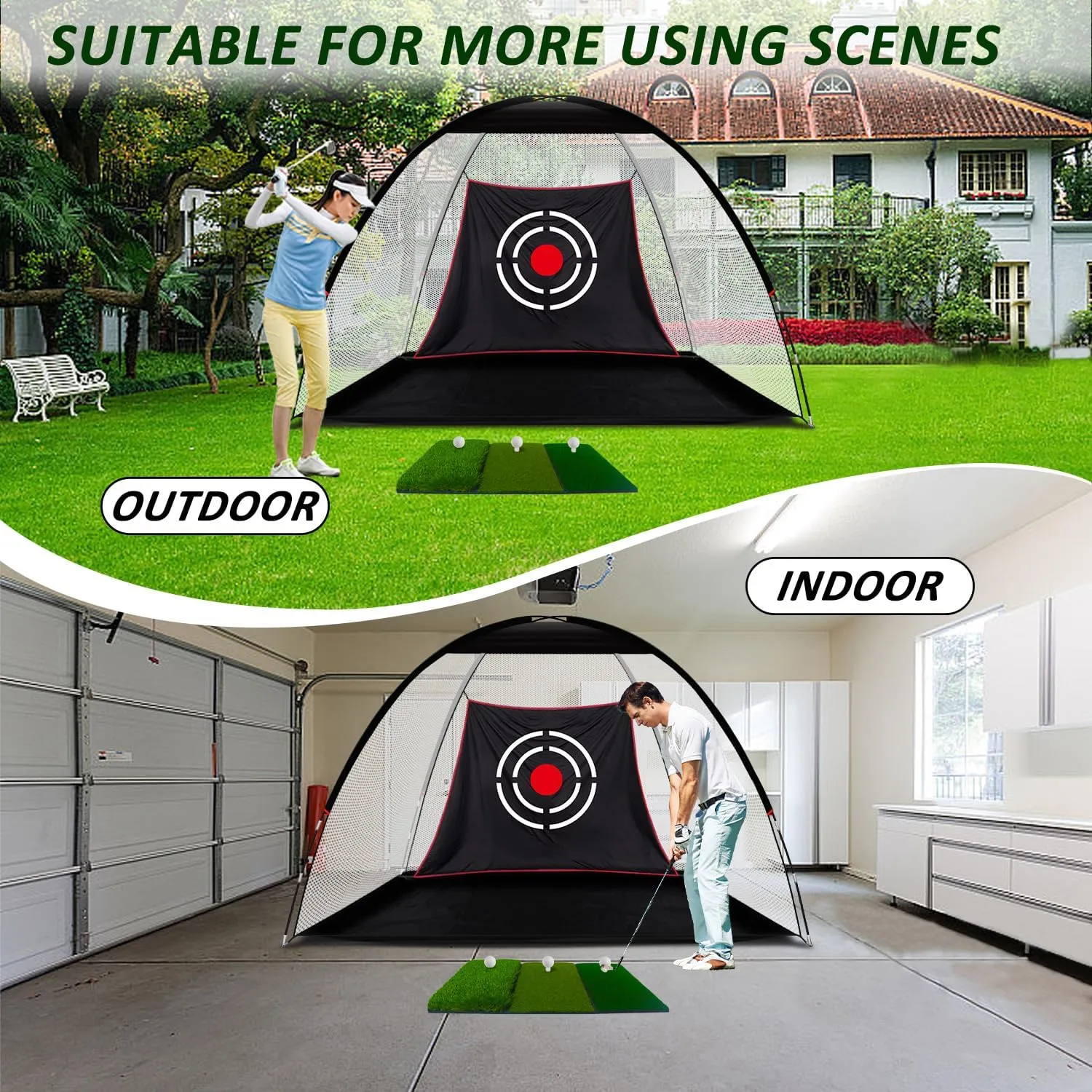 Golf Hitting Net with Balls/Turf Mat/Tees/Hat/Target/Bag: 10x7ft 12x7ft Gift for Mens Real Golf Lovers Practice Driving Chipping Nets - Home Indoor Outdoor Backyard Garage Use