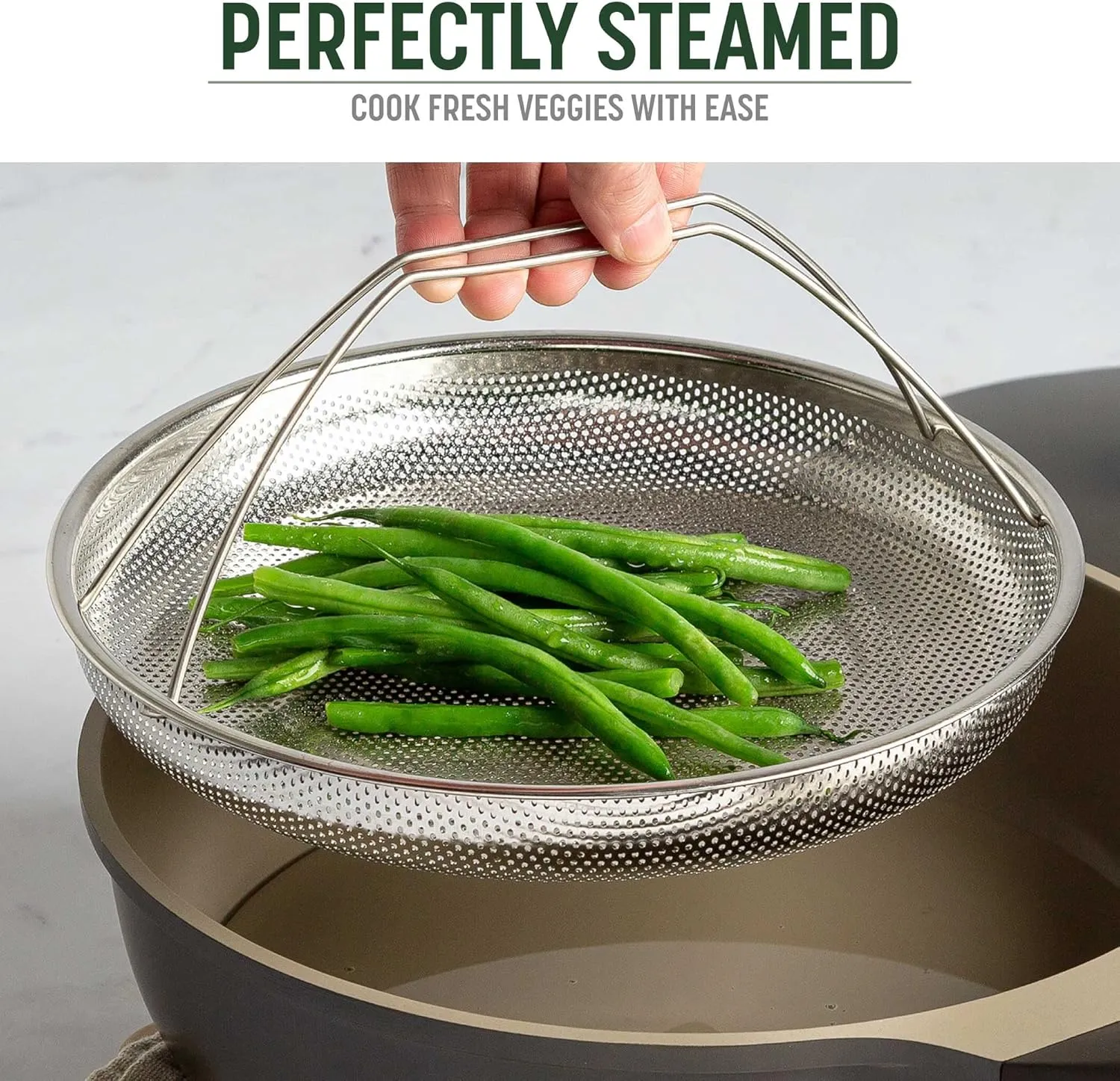Goodful All-In-One Pan Steamer Basket, Premium Stainless Steel Construction, Dishwasher Safe, Perfect for Steaming Vegetables, Full Handle for Easy Use