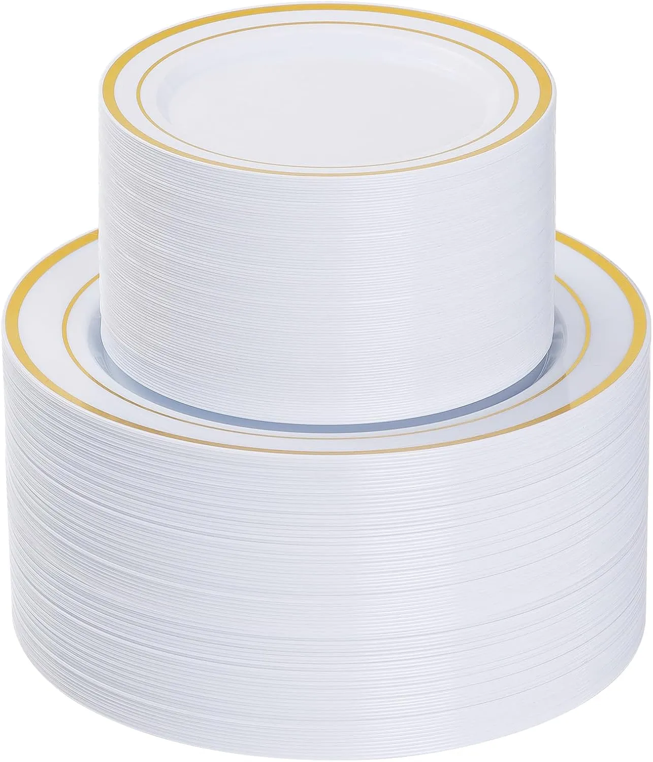 Goodluck 200PCS Gold Plastic Plates, Heavy Duty Disposable Gold Plates with 100 10.25 inch Dinner Plates and 100 7.5 inch Dessert Plates, Disposable Plates for Party, Holiday, Wedding, Thanksgiving