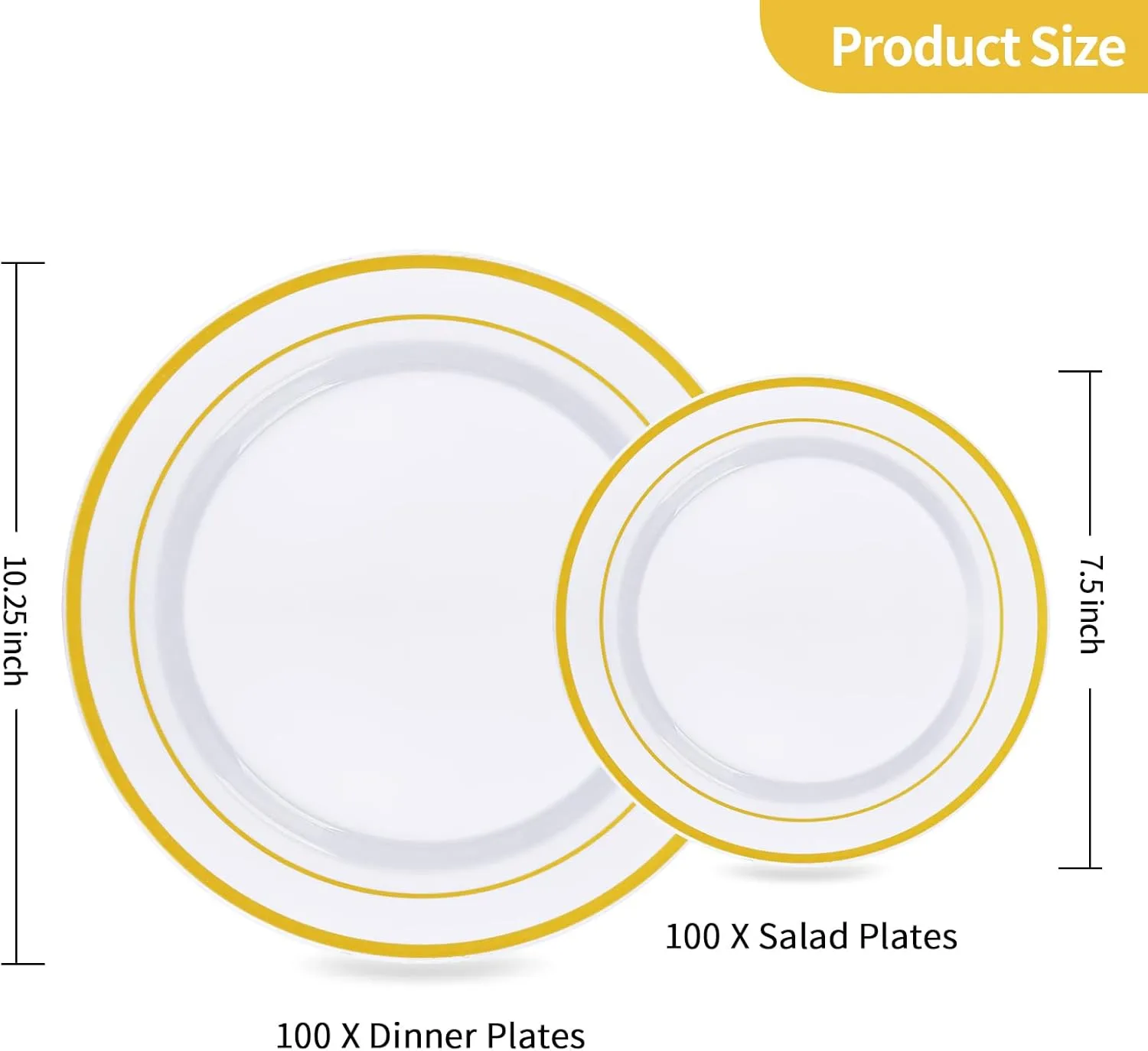 Goodluck 200PCS Gold Plastic Plates, Heavy Duty Disposable Gold Plates with 100 10.25 inch Dinner Plates and 100 7.5 inch Dessert Plates, Disposable Plates for Party, Holiday, Wedding, Thanksgiving