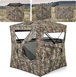 Goplus 3 in 1 Multifunctional Hunting Blind, 360° One-Way See-Through Hunting Tent w/Skylight, Roof Cover, Carrying Bag, 15 Ground Stakes & 8 Wind Ropes, 5-Sided Stakeout Camouflage Ground Blind