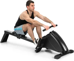 Goplus Magnetic Rowing Machine Foldable Exercise Rower with 10-Level Tension Resistance System, LCD Monitor, Transport Wheels, Full Body Exercise for Home
