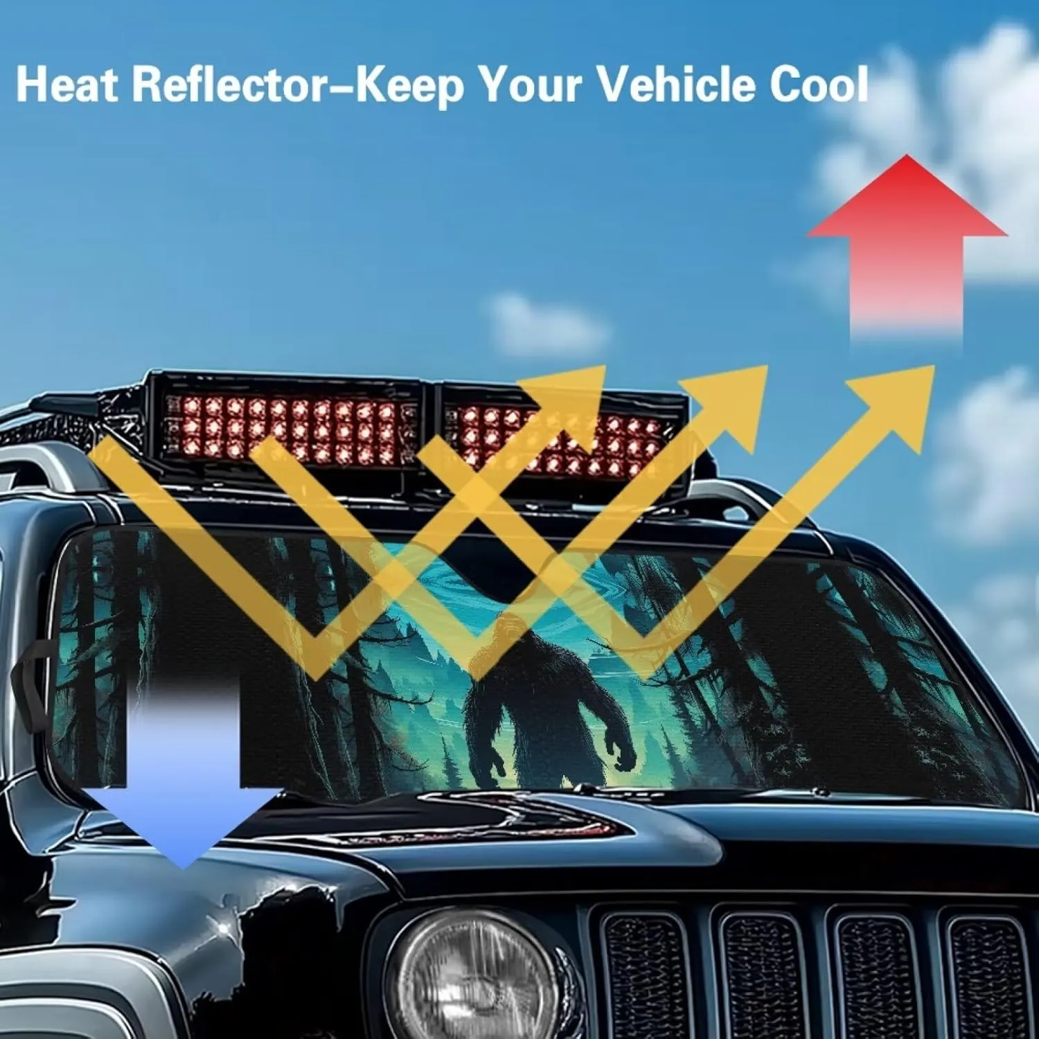 Gorilla Forest Windshield Sunshade for Off-road Vehicle Truck & SUV Folding Car Sun Shade for Front Window Auto Sun Visor Heat Protection Car Sunscreen Blocks UV Rays and Keeps Vehicle Cool