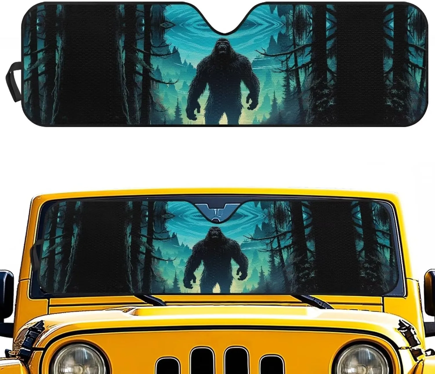 Gorilla Forest Windshield Sunshade for Off-road Vehicle Truck & SUV Folding Car Sun Shade for Front Window Auto Sun Visor Heat Protection Car Sunscreen Blocks UV Rays and Keeps Vehicle Cool