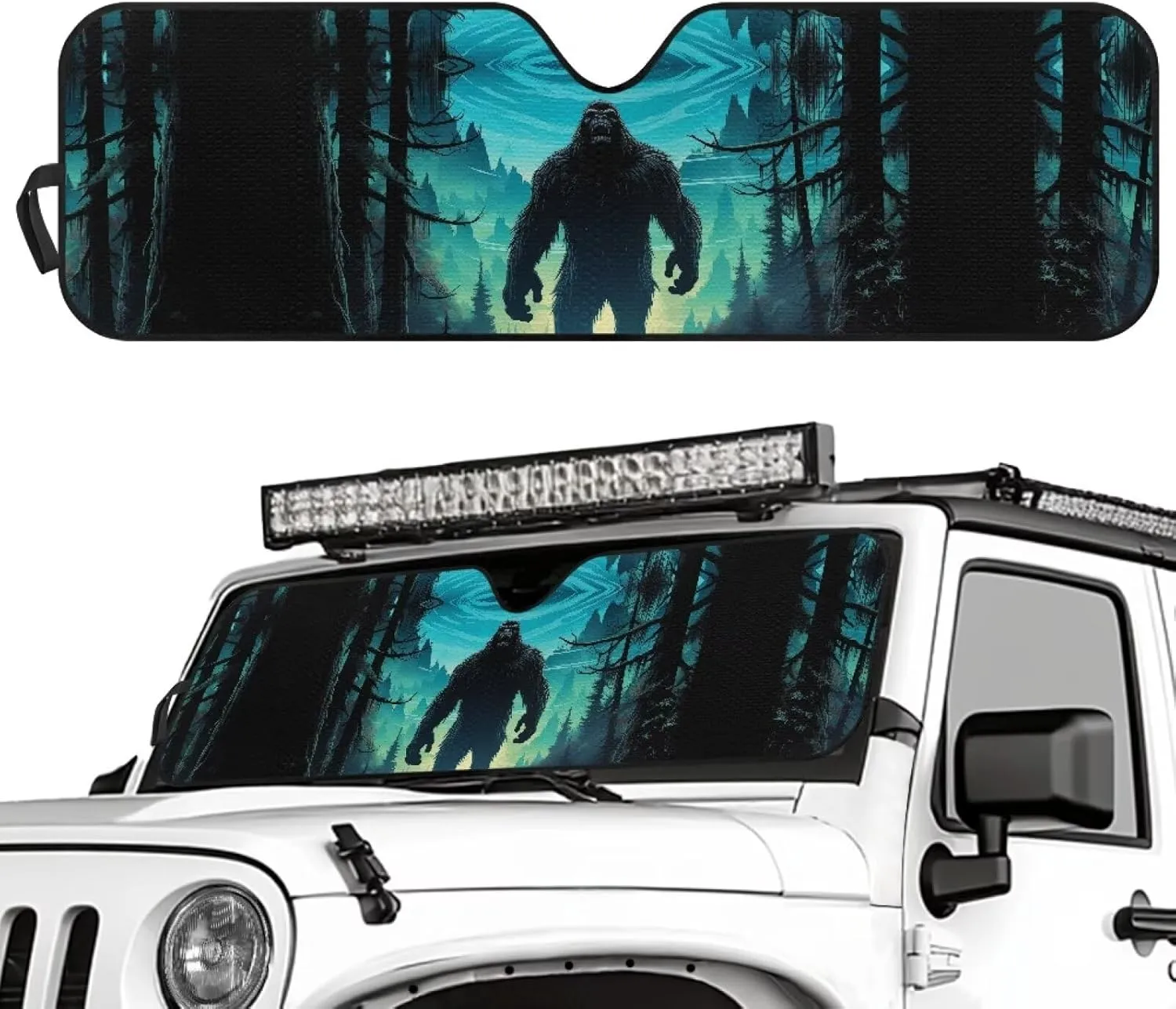 Gorilla Forest Windshield Sunshade for Off-road Vehicle Truck & SUV Folding Car Sun Shade for Front Window Auto Sun Visor Heat Protection Car Sunscreen Blocks UV Rays and Keeps Vehicle Cool