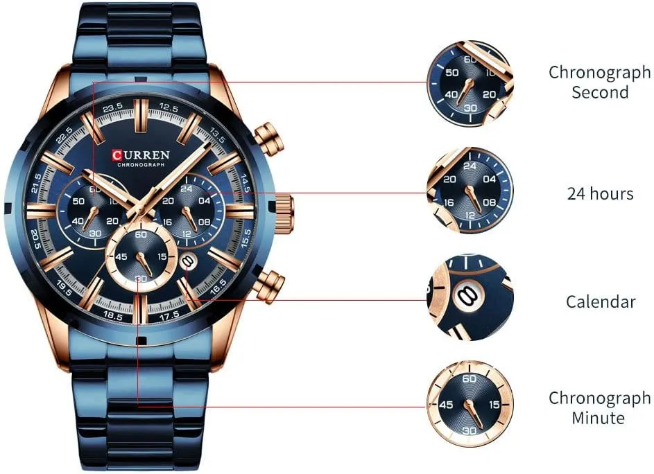 Gosasa Men's Wrist Watch Waterproof Date Chronograph Military Army Luminous Business Quartz Stainless Steel Strap Man Sport Watches