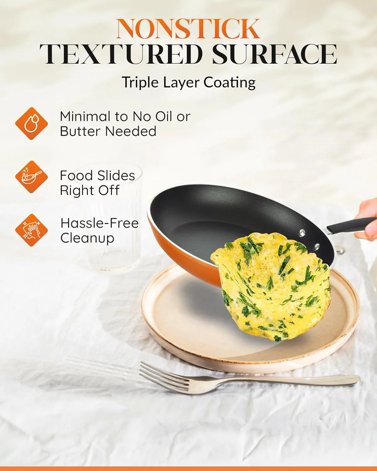 Gotham Steel Copper Cast Frying Pan Set, 3 Piece Nonstick Copper Fry Pans, 8”, 10” & 12” Nonstick Frying Pans, Nonstick Skillet Set, Omelet Pan, Cookware, PFOA Free, Dishwasher Safe Cool Touch Handle