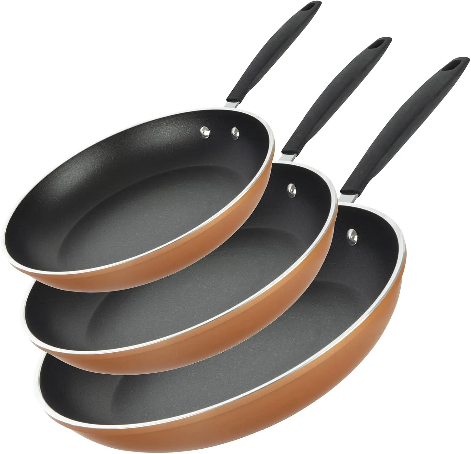 Gotham Steel Copper Cast Frying Pan Set, 3 Piece Nonstick Copper Fry Pans, 8”, 10” & 12” Nonstick Frying Pans, Nonstick Skillet Set, Omelet Pan, Cookware, PFOA Free, Dishwasher Safe Cool Touch Handle