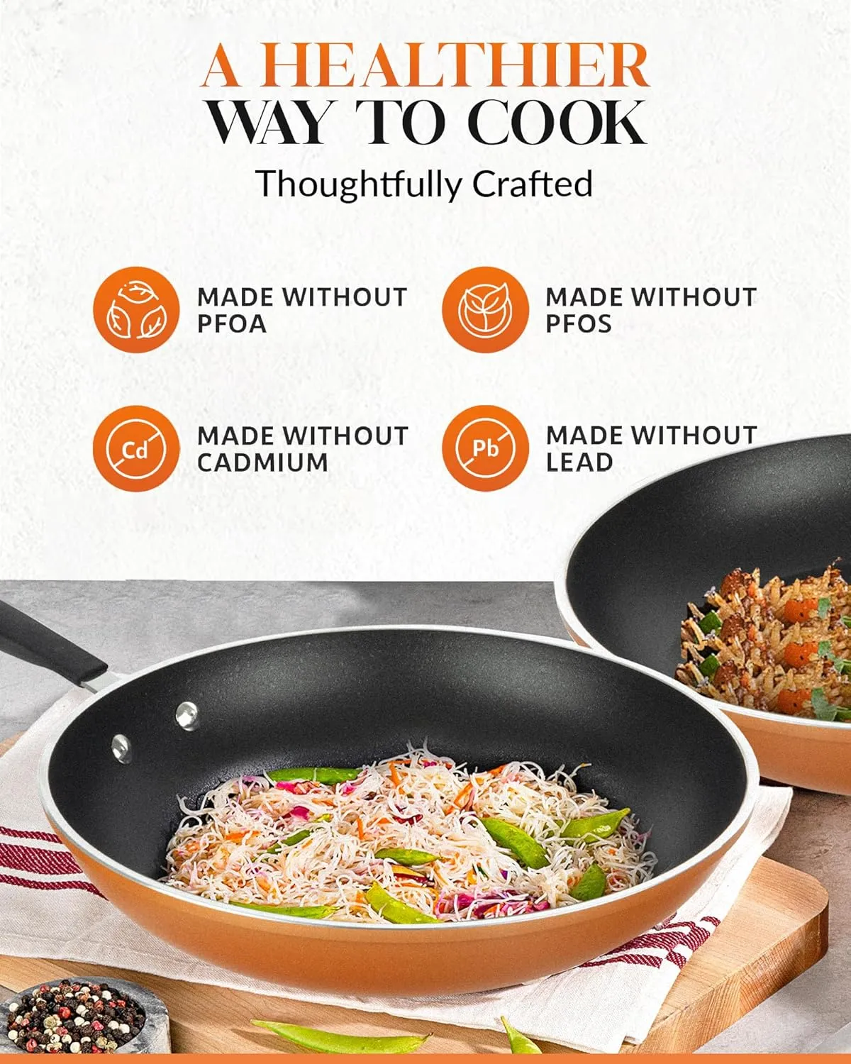 Gotham Steel Copper Cast Frying Pan Set, 3 Piece Nonstick Copper Fry Pans, 8”, 10” & 12” Nonstick Frying Pans, Nonstick Skillet Set, Omelet Pan, Cookware, PFOA Free, Dishwasher Safe Cool Touch Handle