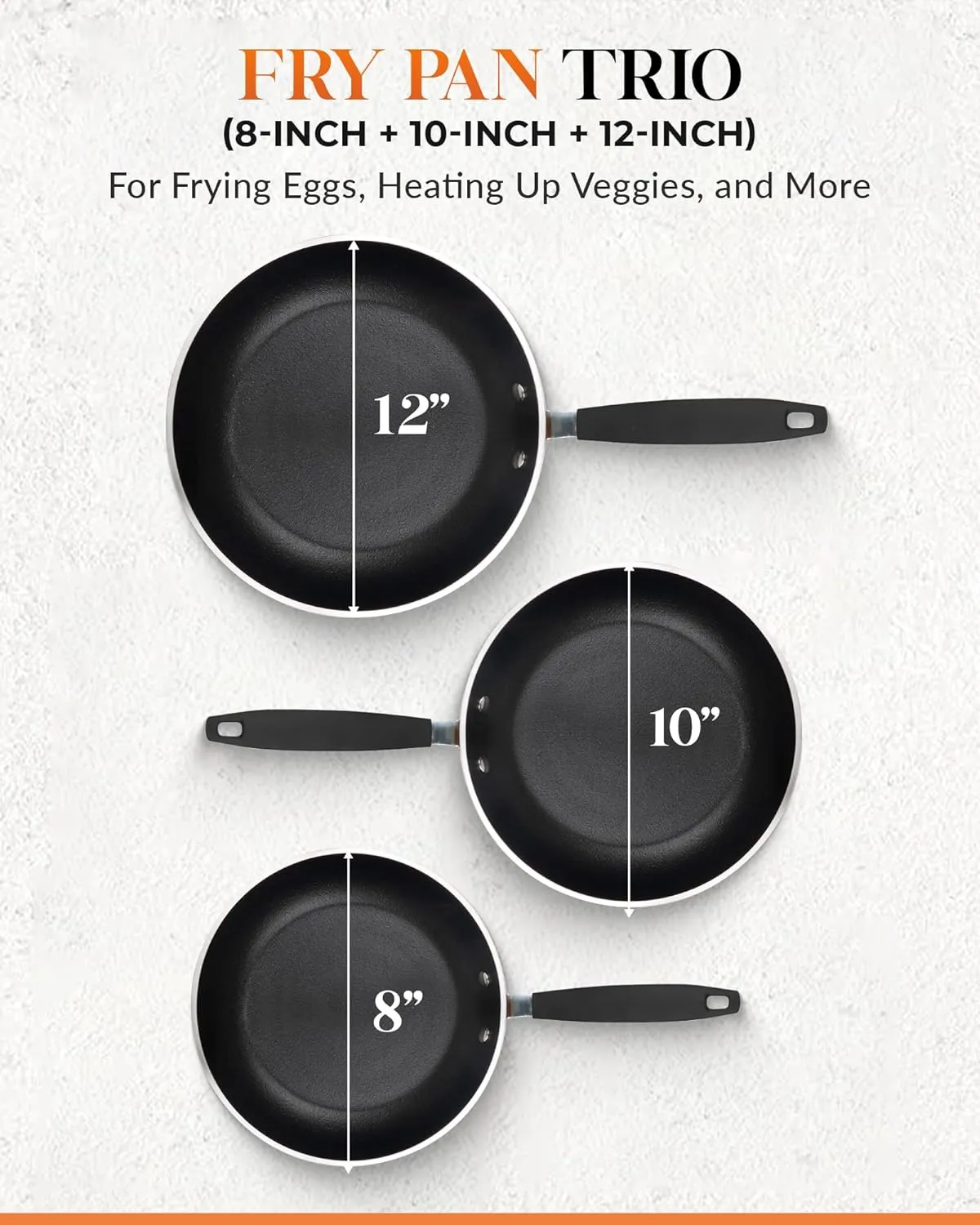 Gotham Steel Copper Cast Frying Pan Set, 3 Piece Nonstick Copper Fry Pans, 8”, 10” & 12” Nonstick Frying Pans, Nonstick Skillet Set, Omelet Pan, Cookware, PFOA Free, Dishwasher Safe Cool Touch Handle