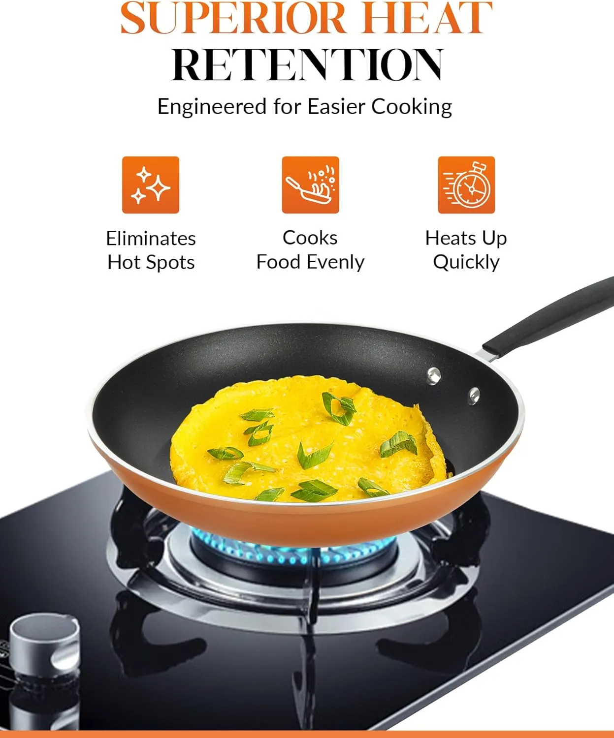 Gotham Steel Copper Cast Frying Pan Set, 3 Piece Nonstick Copper Fry Pans, 8”, 10” & 12” Nonstick Frying Pans, Nonstick Skillet Set, Omelet Pan, Cookware, PFOA Free, Dishwasher Safe Cool Touch Handle