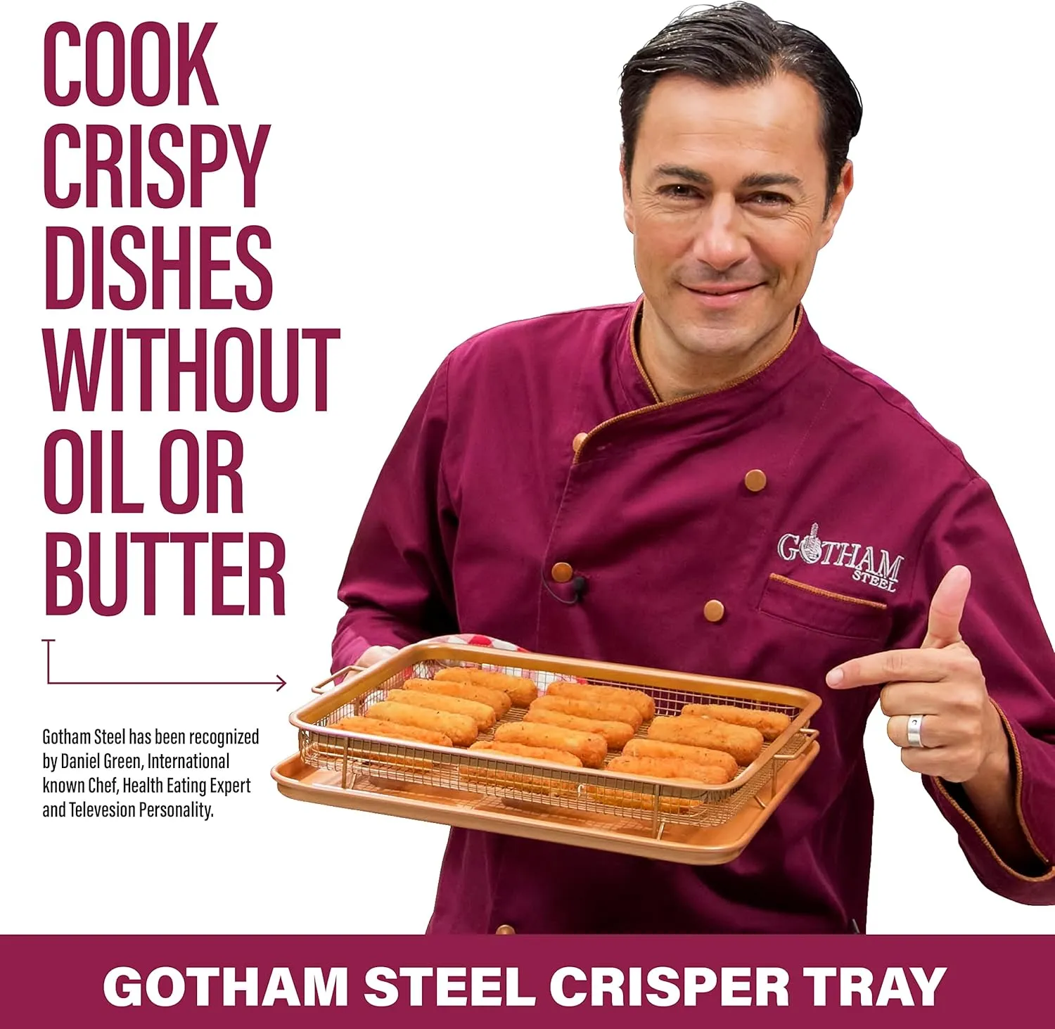 Gotham Steel Crisper Tray for Oven, 2 Piece, 13.4” x 11.4” & Crisper Tray for Oven, 2 Piece Nonstick Copper Crisper Tray & Basket, Air Fry in your Oven, Size 16.5” x 12.5”