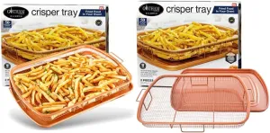 Gotham Steel Crisper Tray for Oven, 2 Piece, 13.4” x 11.4” & Crisper Tray for Oven, 2 Piece Nonstick Copper Crisper Tray & Basket, Air Fry in your Oven, Size 16.5” x 12.5”