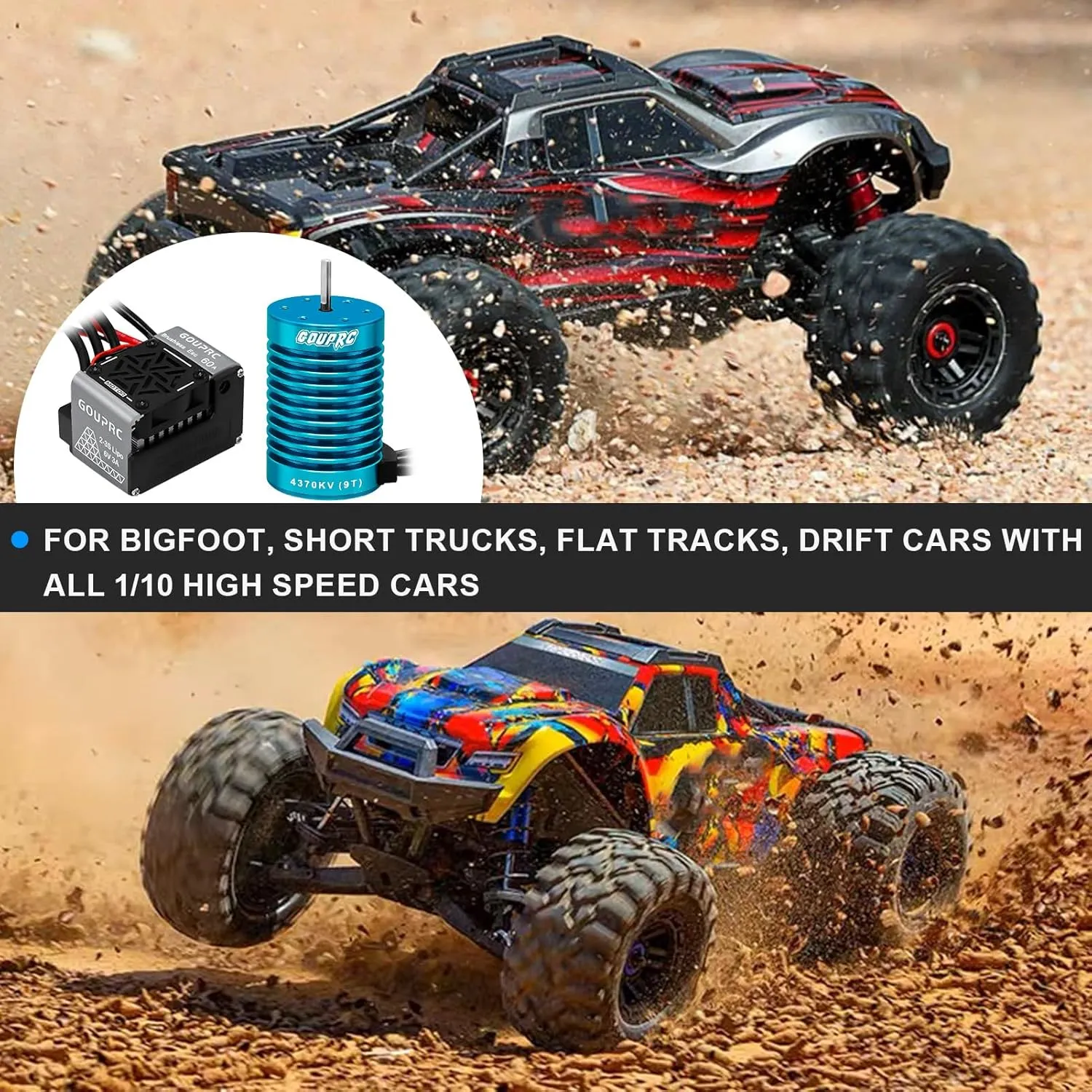 GOUPRC S3650 9T 4370KV Brushless Motor 3.175mm Shaft with Upgrade 60A ESC Electric Speed Controller Combo Set for 1/10 RC Car Truck