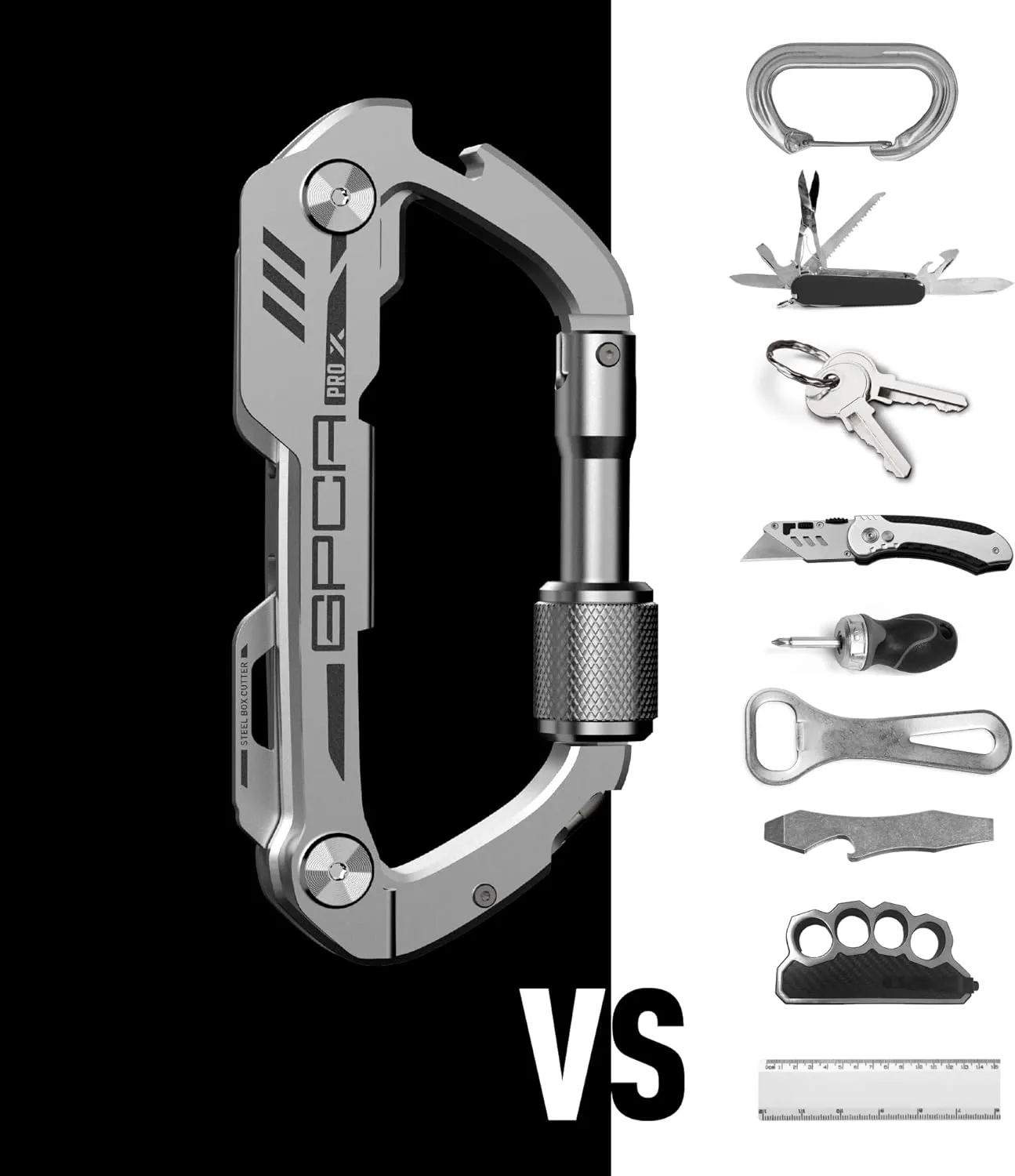 GPCA Carabiner PRO X Key – Multi-Tool Organizer, EDC Carabiner with Key Holder, Bottle Opener, Box Opener, Pry Tool, Screwdrivers, Durable Clip for Camping, Hiking, Everyday Carry, Adventure Gear