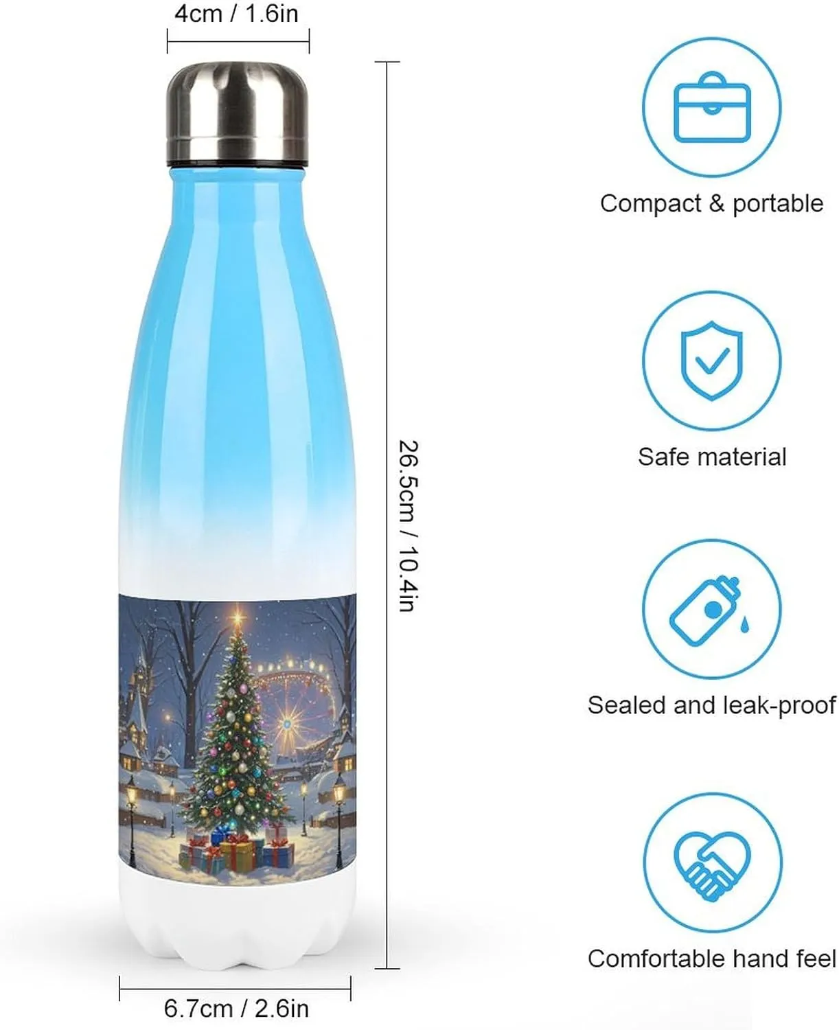Gradient Stainless Steel Travel Water Bottle, Amusement Park Christmas Tree Print Insulated Bottle Ideal for Hiking, Sports, And Outdoor Adventures