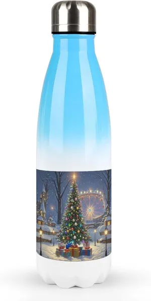 Gradient Stainless Steel Travel Water Bottle, Amusement Park Christmas Tree Print Insulated Bottle Ideal for Hiking, Sports, And Outdoor Adventures