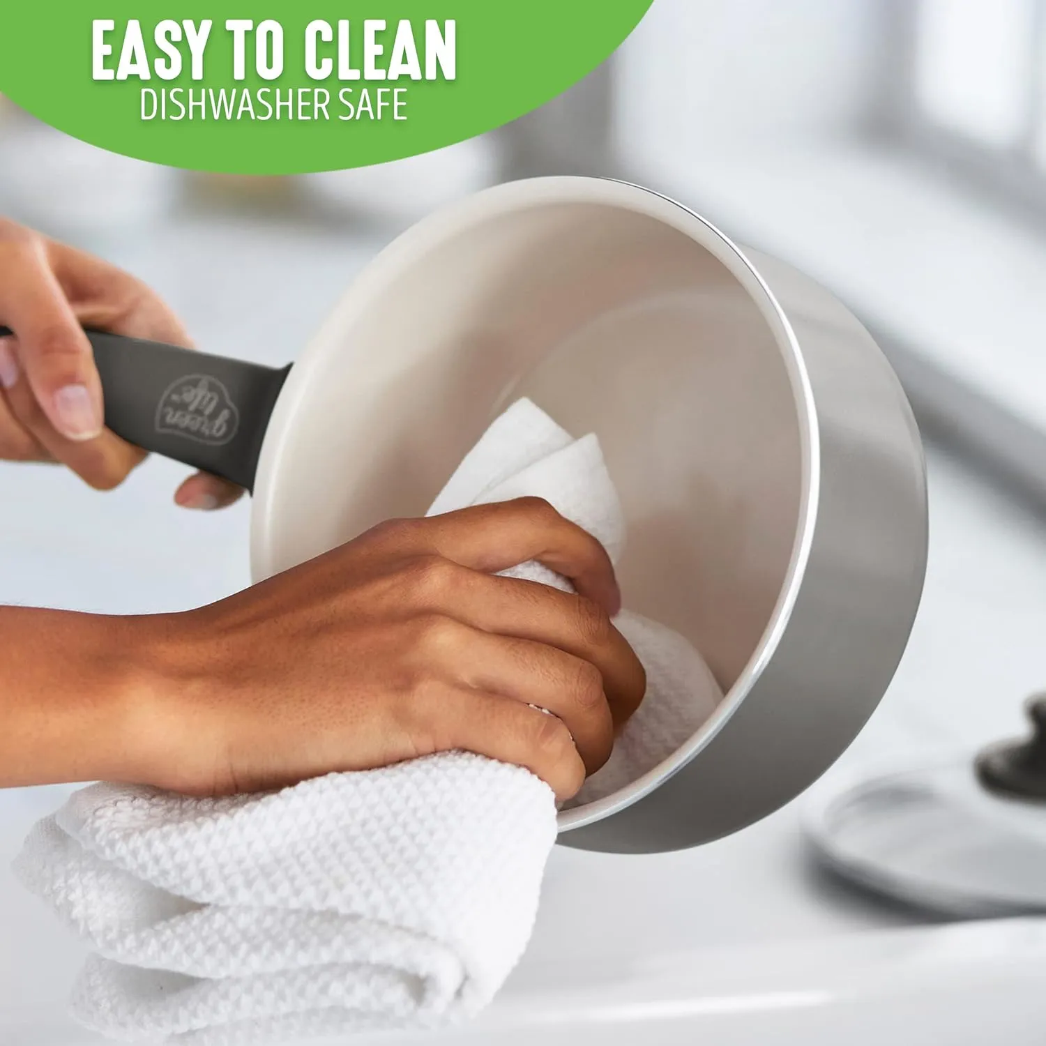 GreenLife Soft Grip 1QT and 2QT Saucepan Set, Non-Toxic PFAS-Free Ceramic Nonstick, Glass Lids, Stay Cool Handles, Wobble Free Base, Dishwasher & Oven Safe, Easy Clean, Multipurpose, Gray