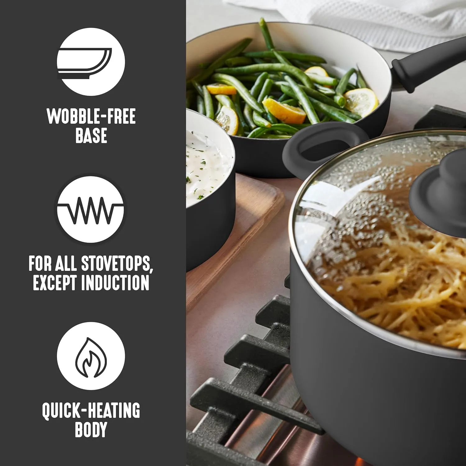GreenLife Soft Grip 8 Piece Cookware Set, Non-Toxic PFAS-Free Ceramic Nonstick, Frying, Sauce, Sauté, Utensils, Glass Lids, Stay-Cool Handles, Wobble Free, Dishwasher & Oven Safe, Black