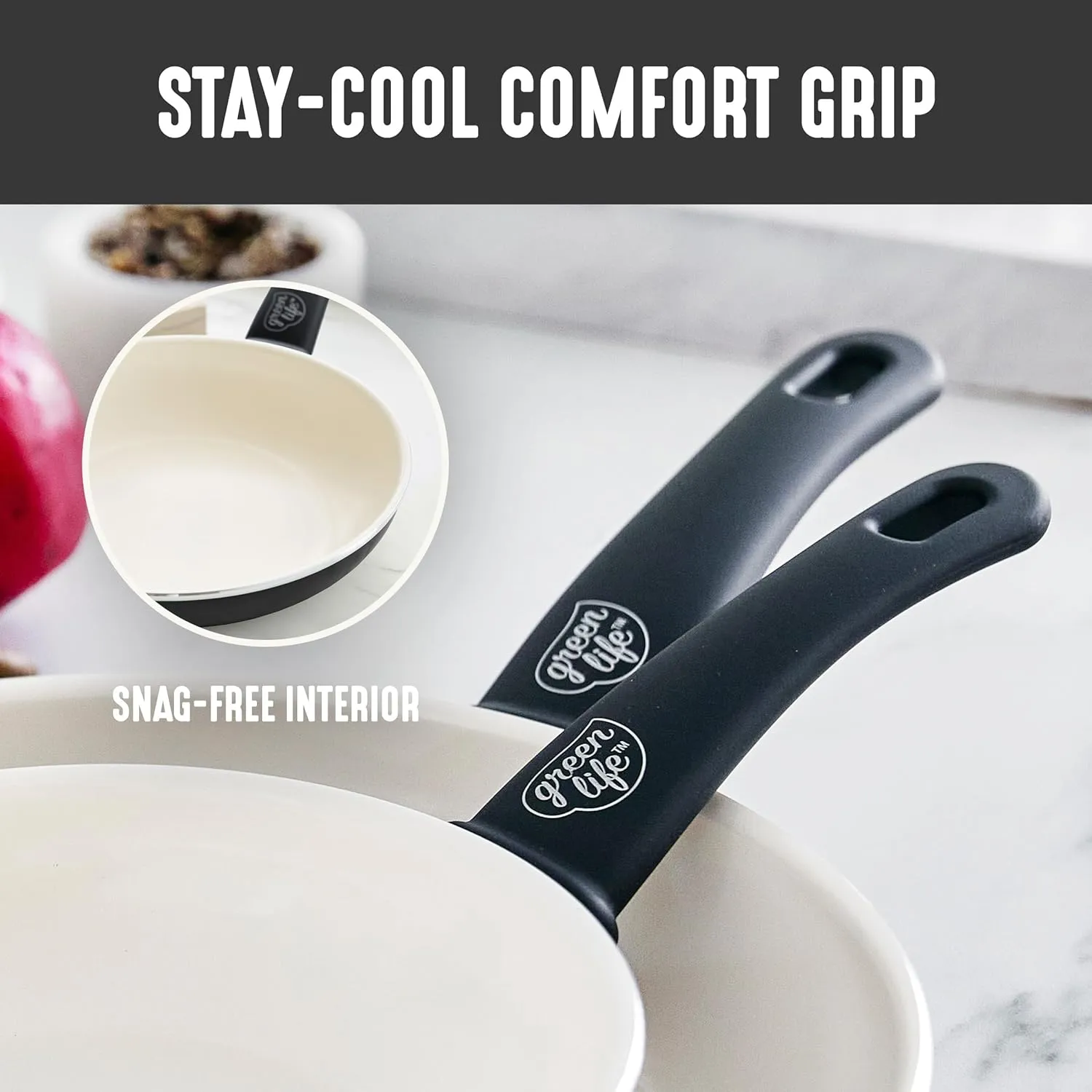 GreenLife Soft Grip 8 Piece Cookware Set, Non-Toxic PFAS-Free Ceramic Nonstick, Frying, Sauce, Sauté, Utensils, Glass Lids, Stay-Cool Handles, Wobble Free, Dishwasher & Oven Safe, Black