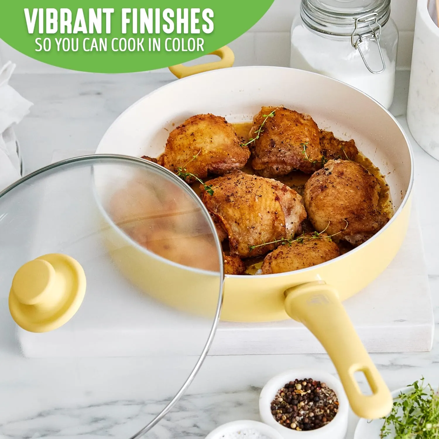 Greenlife Soft Grip Healthy Ceramic Nonstick, 5QT Saute Pan Jumbo Cooker with Helper Handle and Lid, PFAS-Free, Dishwasher Safe, Yellow