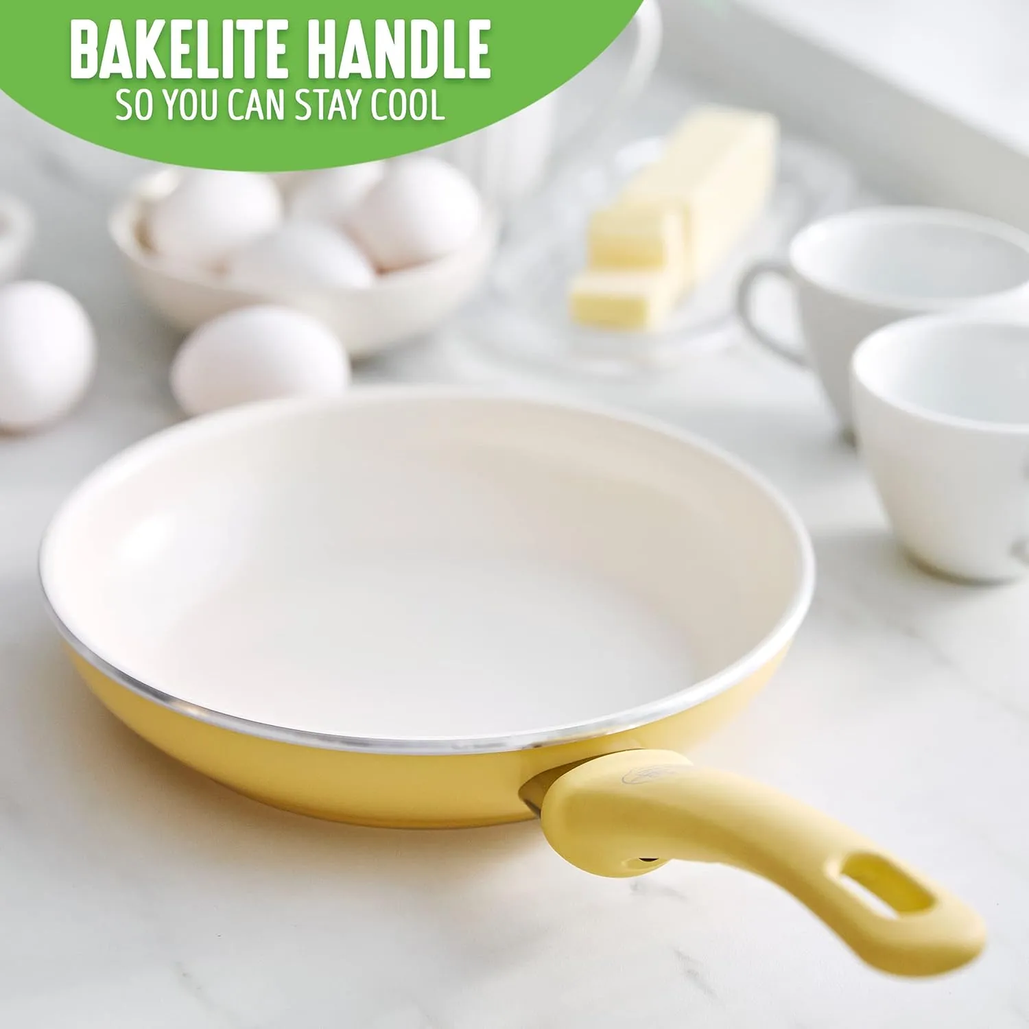 GreenLife Soft Grip Healthy Ceramic Nonstick, 8" Frying Pan Skillet, PFAS-Free, Dishwasher Safe, Yellow