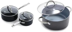 GreenPan Chatham Black Prime Midnight Hard Anodized Healthy Ceramic Nonstick & Lima Hard Anodized Healthy Ceramic Nonstick 5QT Stock Pot with Lid, PFAS-Free, Oven Safe
