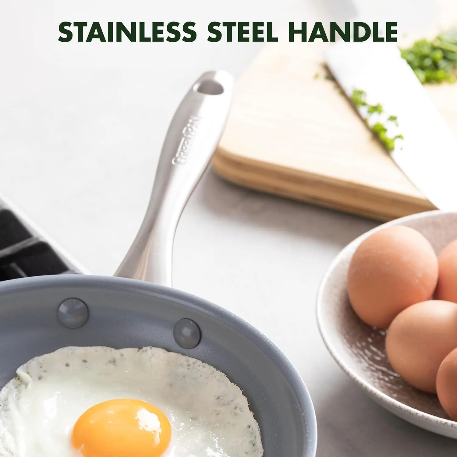 GreenPan Lima Ceramic Hard Anodized 8" Frying Pan Skillet Nonstick, PFAS/PFOA-Free Nontoxic Pots and Pans, Oven & Broiler Safe, Stainless Steel Handle, Cookware for Eggs & Omelet, Gray
