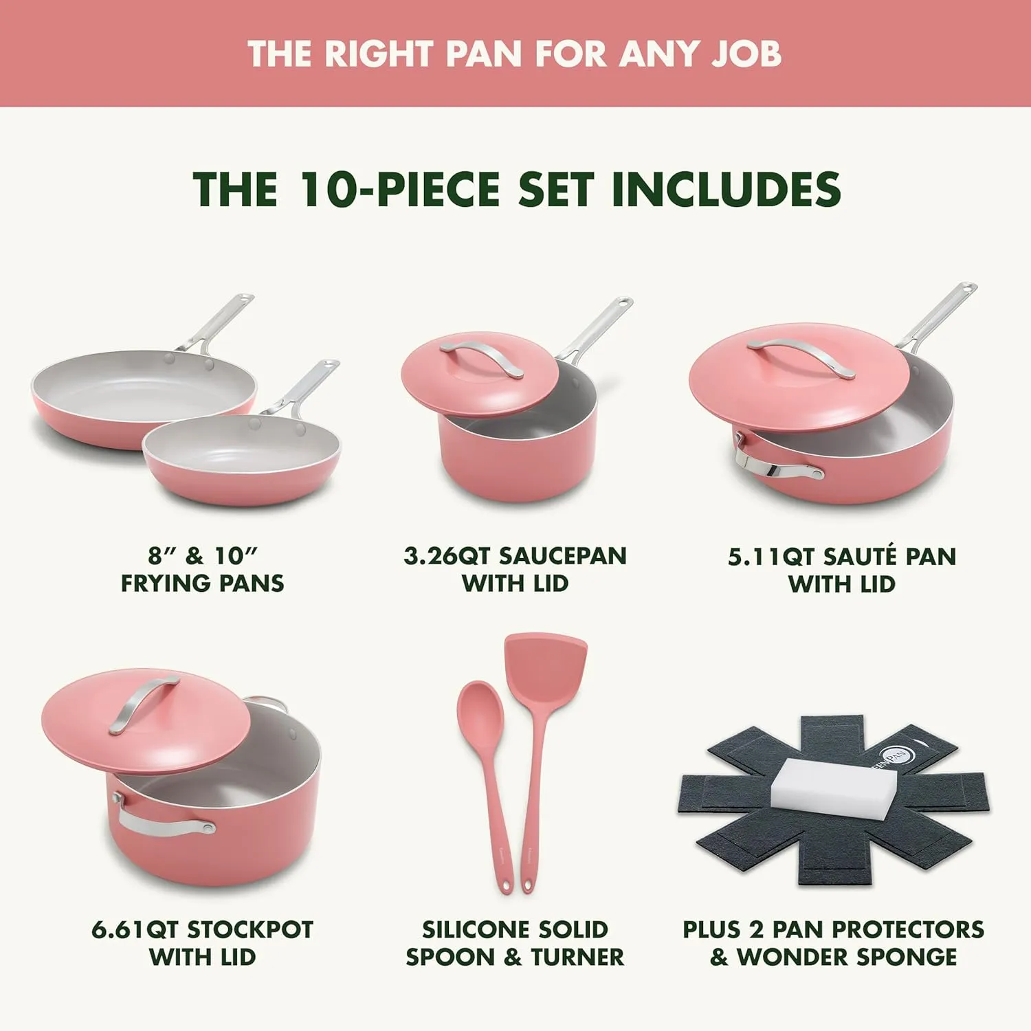 GreenPan Nova 10-Piece Cookware Pots and Pans Set, Oprah’s Favorite Things 2024, PFAS-Free Ceramic Nonstick, Fry, Sauté, Stockpot, Utensils, Lids, Induction Suitable, Dishwasher, Oven Safe, Coral