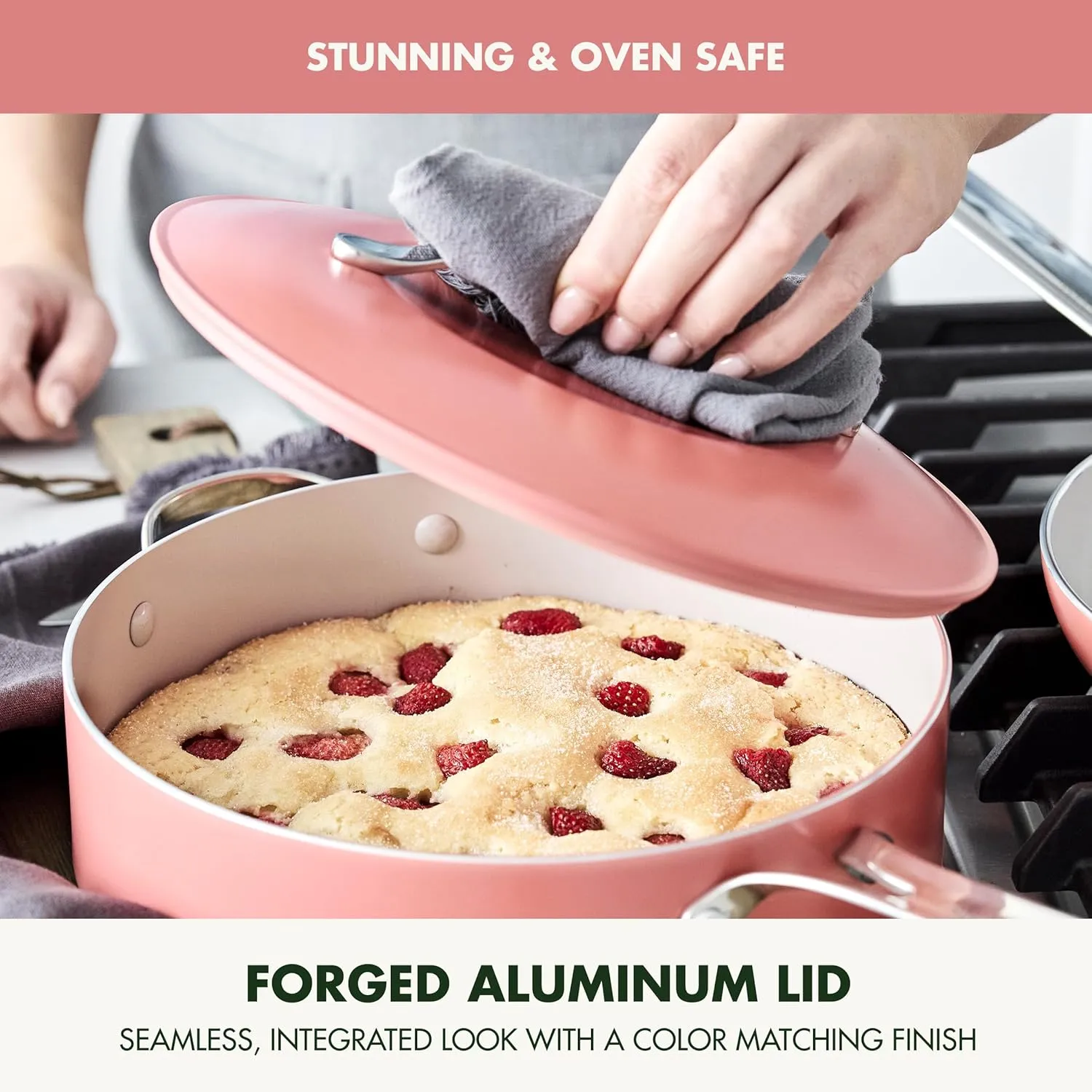 GreenPan Nova 10-Piece Cookware Pots and Pans Set, Oprah’s Favorite Things 2024, PFAS-Free Ceramic Nonstick, Fry, Sauté, Stockpot, Utensils, Lids, Induction Suitable, Dishwasher, Oven Safe, Coral