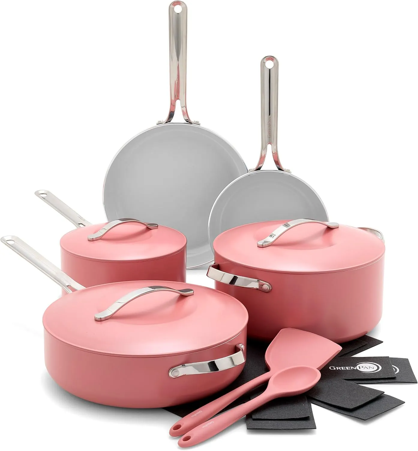 GreenPan Nova 10-Piece Cookware Pots and Pans Set, Oprah’s Favorite Things 2024, PFAS-Free Ceramic Nonstick, Fry, Sauté, Stockpot, Utensils, Lids, Induction Suitable, Dishwasher, Oven Safe, Coral