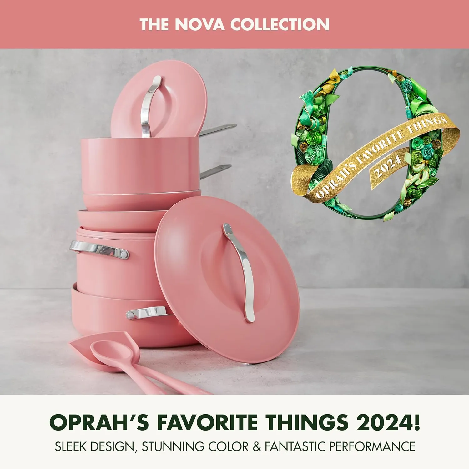 GreenPan Nova 10-Piece Cookware Pots and Pans Set, Oprah’s Favorite Things 2024, PFAS-Free Ceramic Nonstick, Fry, Sauté, Stockpot, Utensils, Lids, Induction Suitable, Dishwasher, Oven Safe, Coral