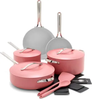 GreenPan Nova 10-Piece Cookware Pots and Pans Set, Oprah’s Favorite Things 2024, PFAS-Free Ceramic Nonstick, Fry, Sauté, Stockpot, Utensils, Lids, Induction Suitable, Dishwasher, Oven Safe, Coral