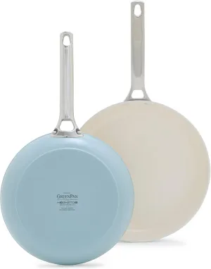 GreenPan Padova Pro 8" and 10" 2 Piece Frying Pan Skillet Set, Hard Anodized Healthy Ceramic Nonstick PFAS-Free Cookware, Induction Suitable, Stainless Steel Handle Dishwasher and Oven Safe, Blue Haze