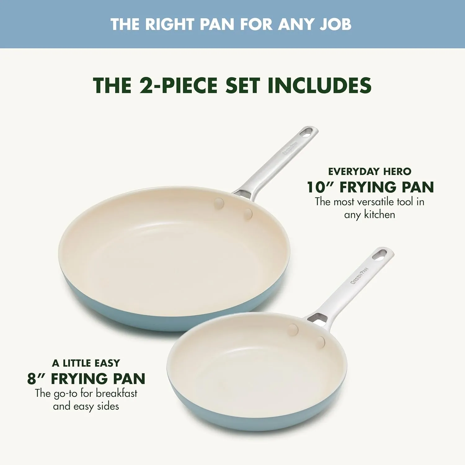 GreenPan Padova Pro 8" and 10" 2 Piece Frying Pan Skillet Set, Hard Anodized Healthy Ceramic Nonstick PFAS-Free Cookware, Induction Suitable, Stainless Steel Handle Dishwasher and Oven Safe, Blue Haze