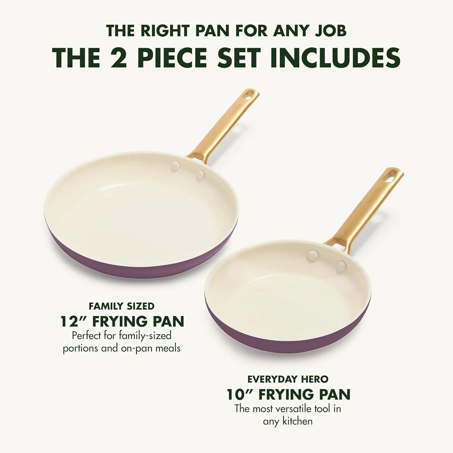 GreenPan Reserve Hard Anodized Healthy Ceramic Nonstick 10" and 12" Frying Pan Skillet Set, Gold Handle, Induction, PFAS-Free, Dishwasher Safe, Oven Safe, Purple