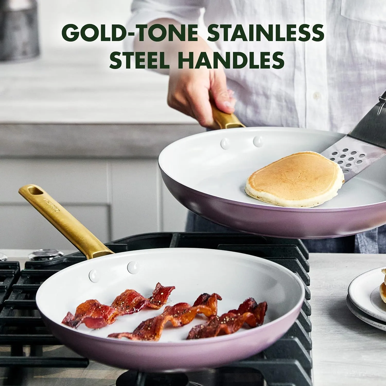 GreenPan Reserve Hard Anodized Healthy Ceramic Nonstick 10" and 12" Frying Pan Skillet Set, Gold Handle, Induction, PFAS-Free, Dishwasher Safe, Oven Safe, Purple