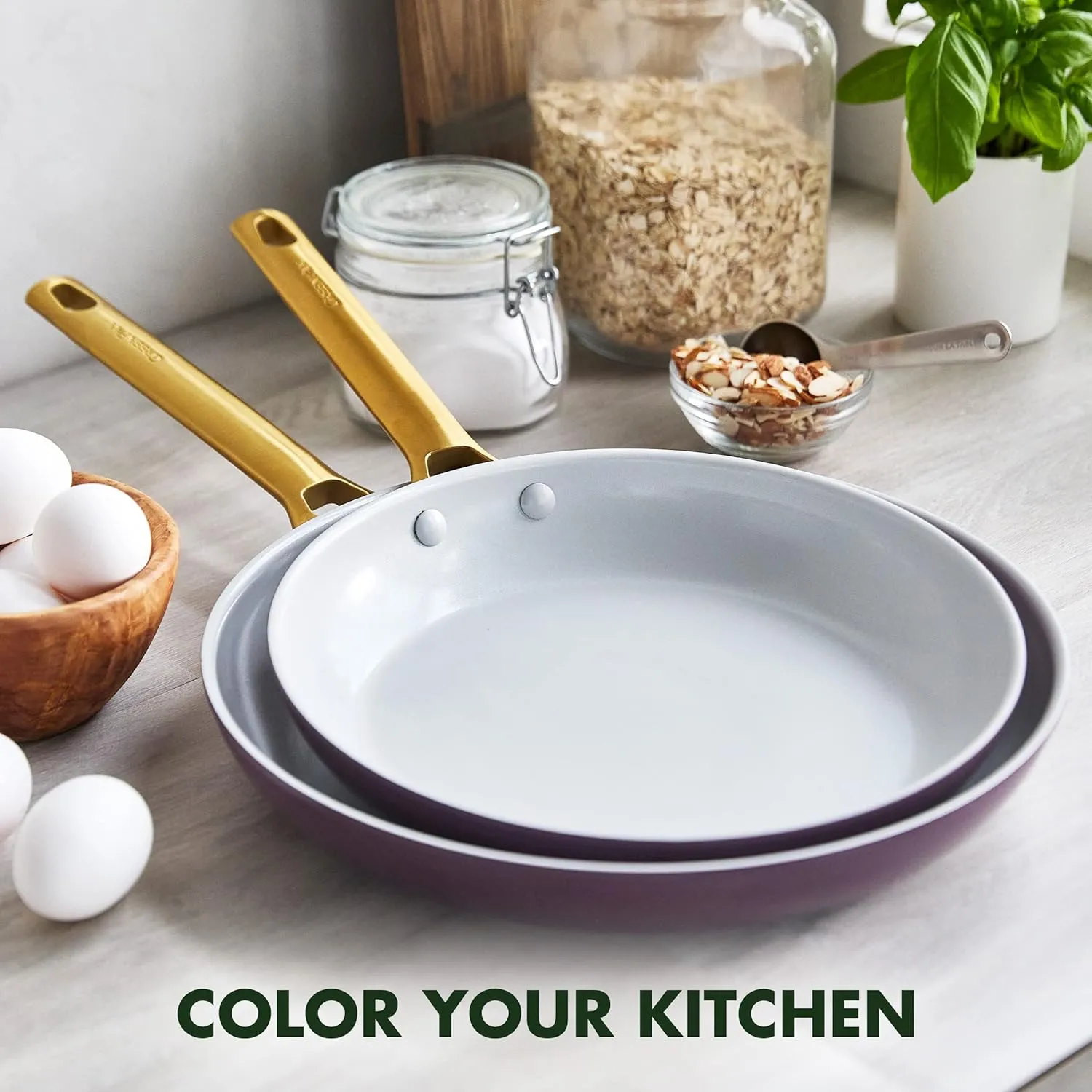 GreenPan Reserve Hard Anodized Healthy Ceramic Nonstick 10" and 12" Frying Pan Skillet Set, Gold Handle, Induction, PFAS-Free, Dishwasher Safe, Oven Safe, Purple