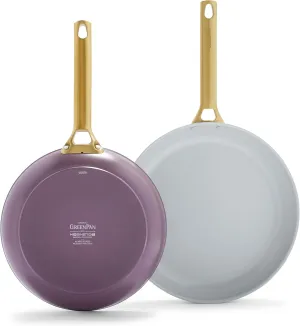 GreenPan Reserve Hard Anodized Healthy Ceramic Nonstick 10" and 12" Frying Pan Skillet Set, Gold Handle, Induction, PFAS-Free, Dishwasher Safe, Oven Safe, Purple