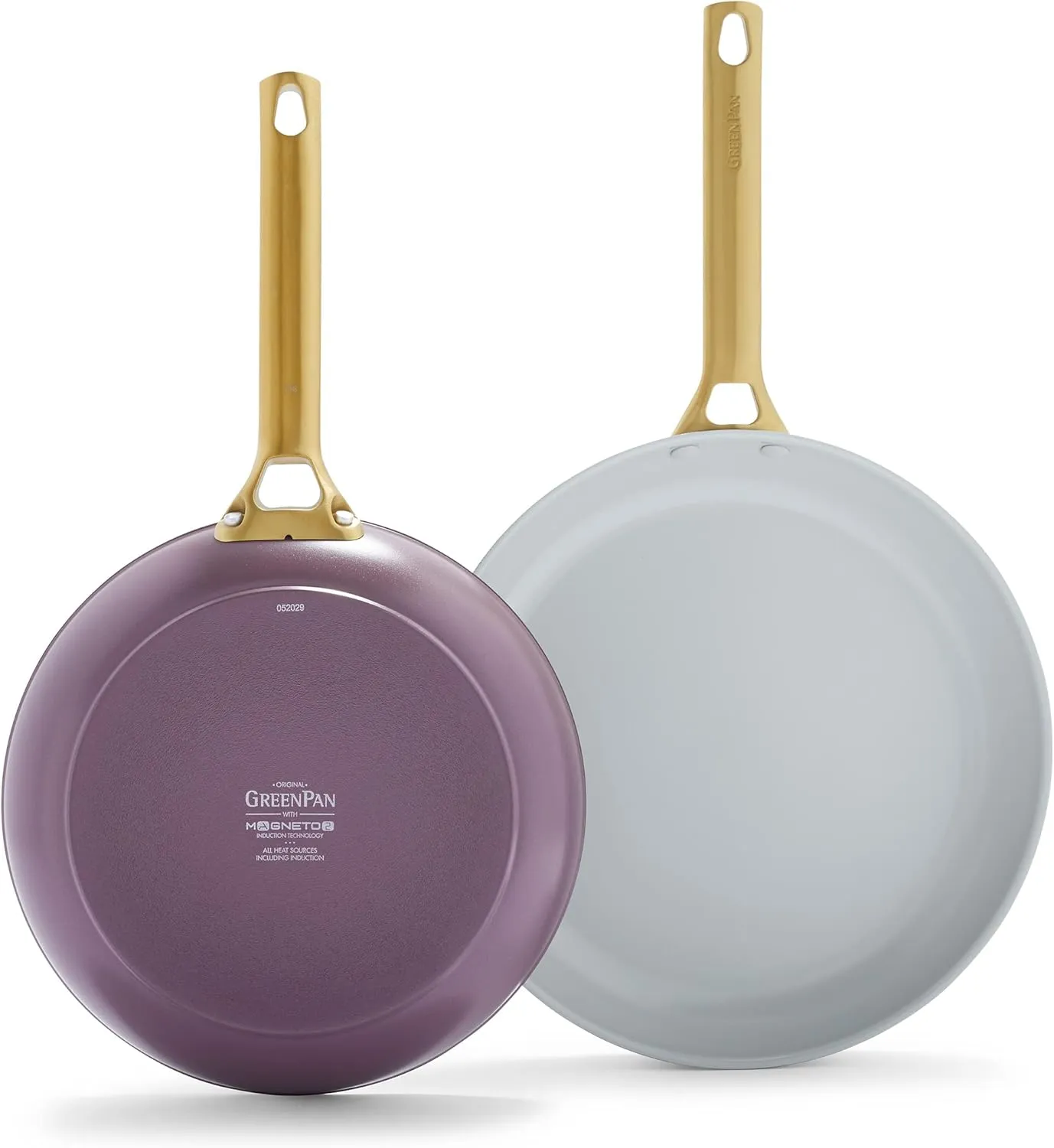 GreenPan Reserve Hard Anodized Healthy Ceramic Nonstick 10" and 12" Frying Pan Skillet Set, Gold Handle, Induction, PFAS-Free, Dishwasher Safe, Oven Safe, Purple