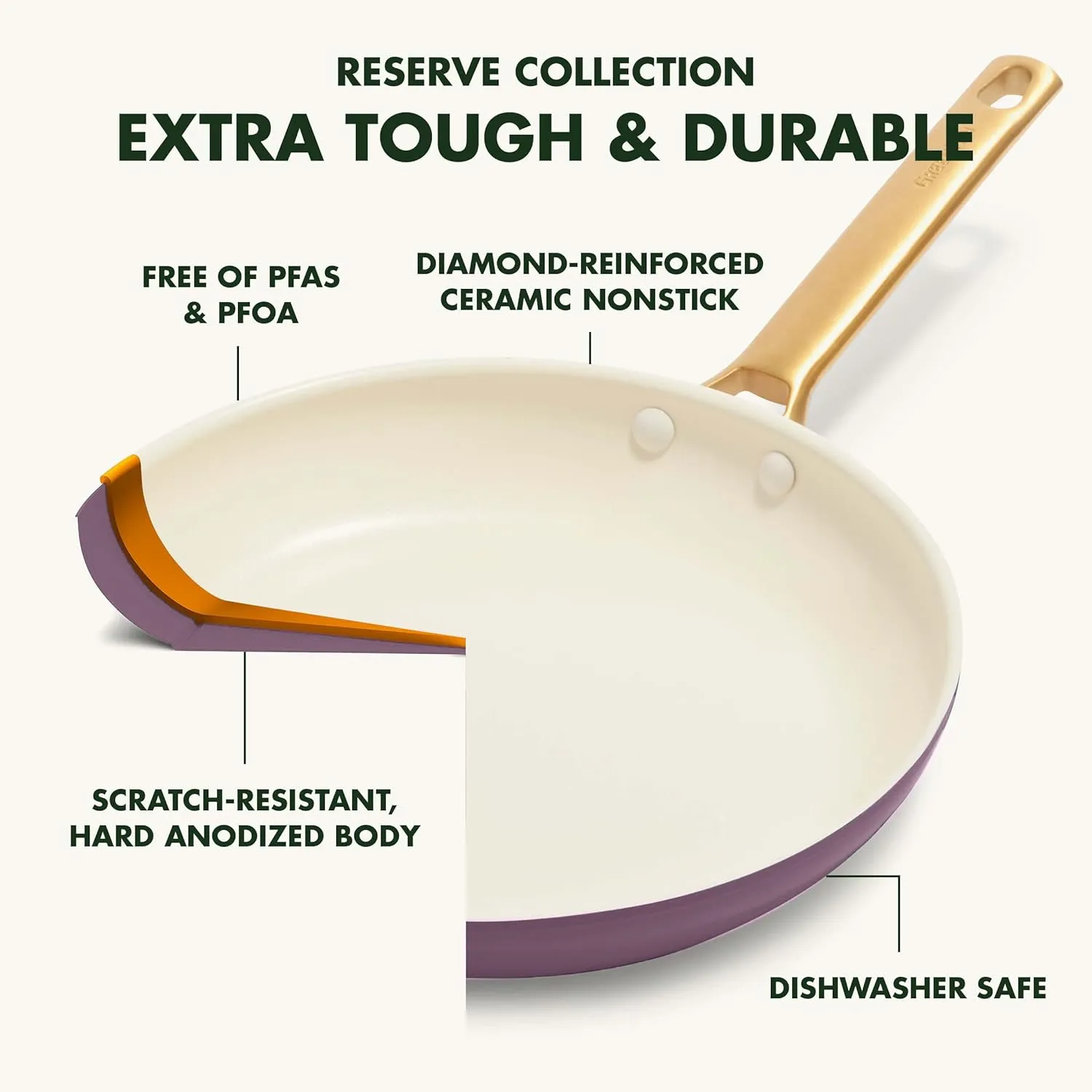 GreenPan Reserve Hard Anodized Healthy Ceramic Nonstick 10" and 12" Frying Pan Skillet Set, Gold Handle, Induction, PFAS-Free, Dishwasher Safe, Oven Safe, Purple