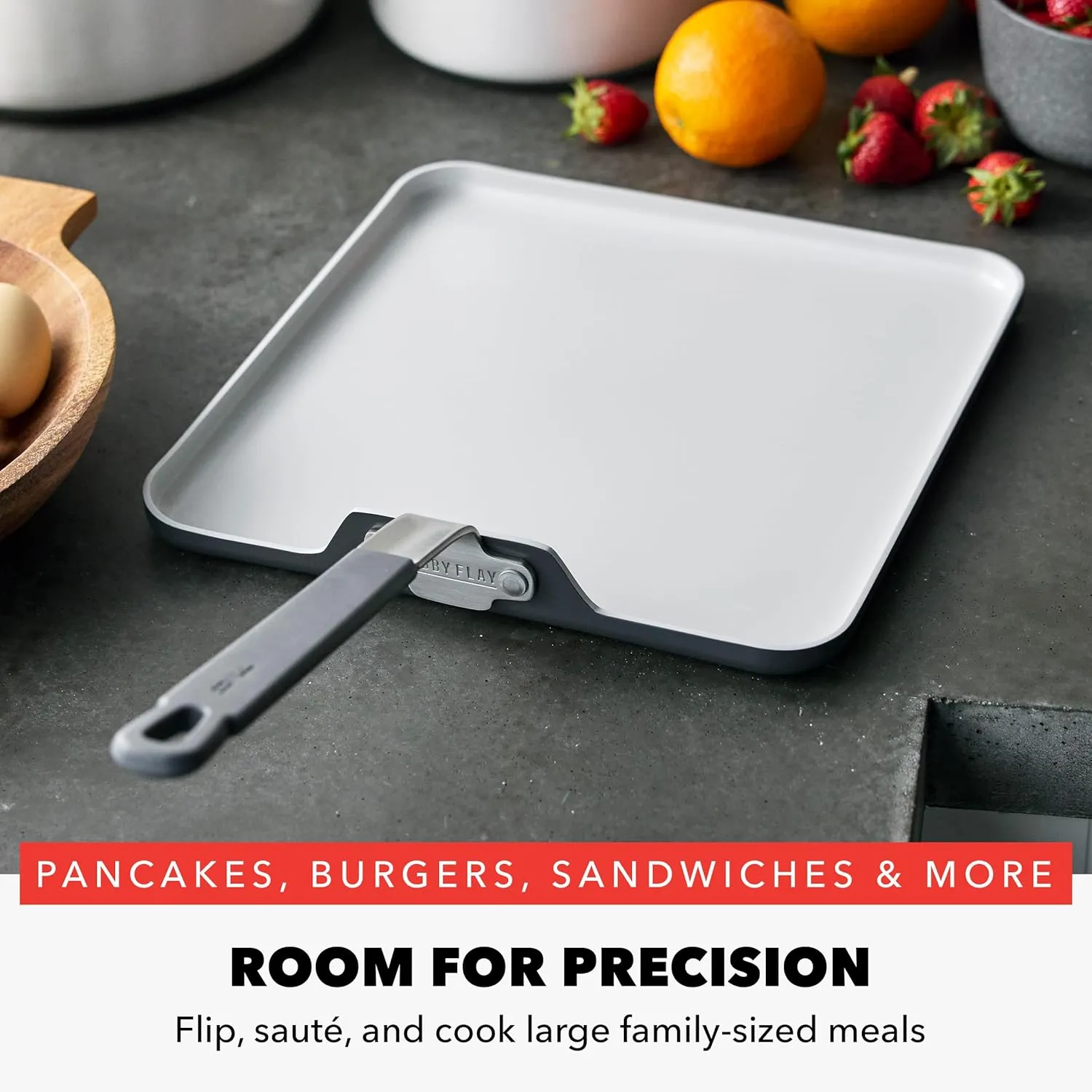 GreenPan x Bobby Flay 11” Square Griddle Pan, PFAS & PFOA-Free Ceramic Nonstick, Induction Suitable, Stay-Cool Silicone Grip Handle, Dishwasher & Oven Safe, Graphite