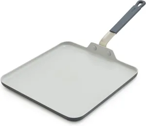 GreenPan x Bobby Flay 11” Square Griddle Pan, PFAS & PFOA-Free Ceramic Nonstick, Induction Suitable, Stay-Cool Silicone Grip Handle, Dishwasher & Oven Safe, Graphite