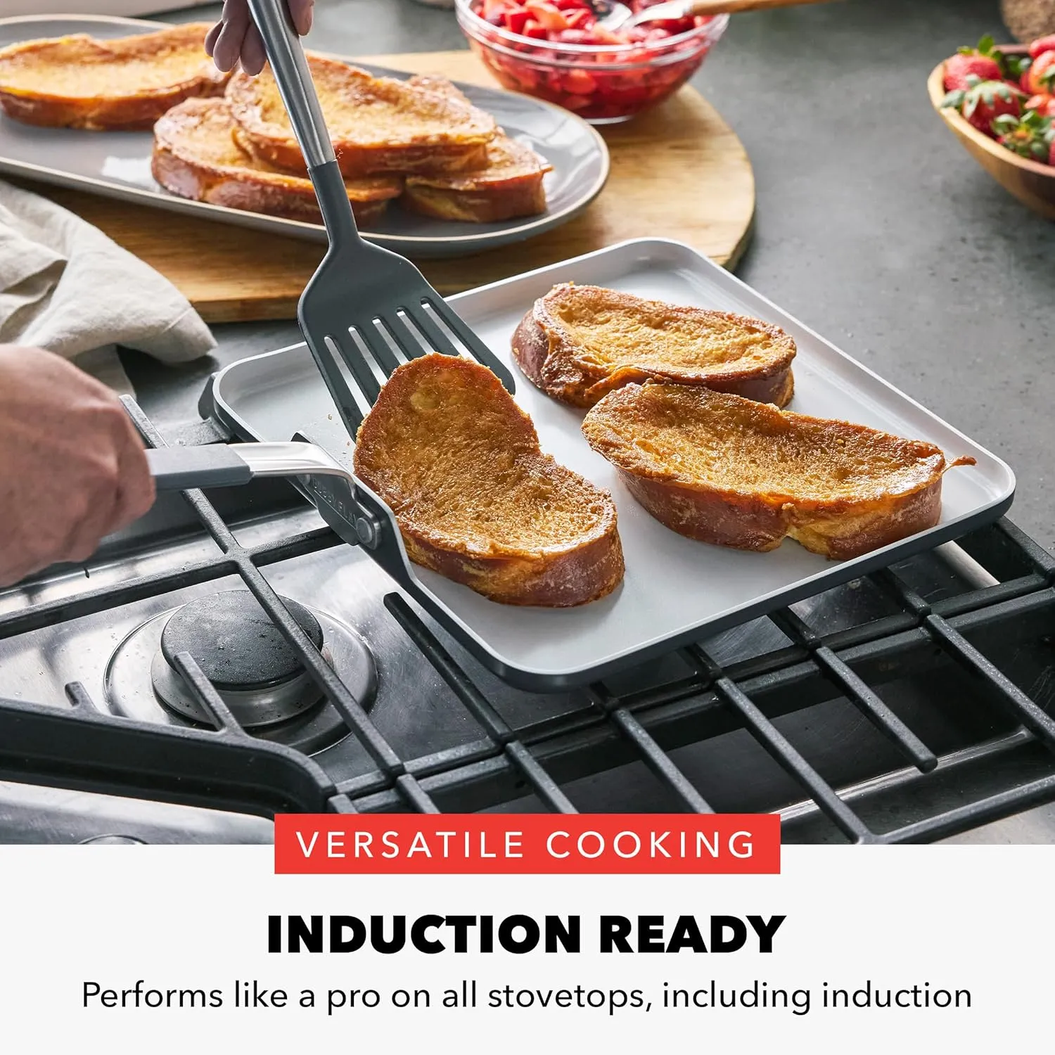 GreenPan x Bobby Flay 11” Square Griddle Pan, PFAS & PFOA-Free Ceramic Nonstick, Induction Suitable, Stay-Cool Silicone Grip Handle, Dishwasher & Oven Safe, Graphite