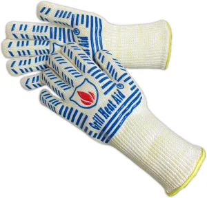GRILL HEAT AID BBQ & Grilling Gloves - Slim Fit Extreme High Heat Resistant Grill Gloves Heat-Proof Heavy Duty Oven Mitts with Fingers for Cooking Hot Food, Baking Pizza, Fire Gloves for Wood Stove